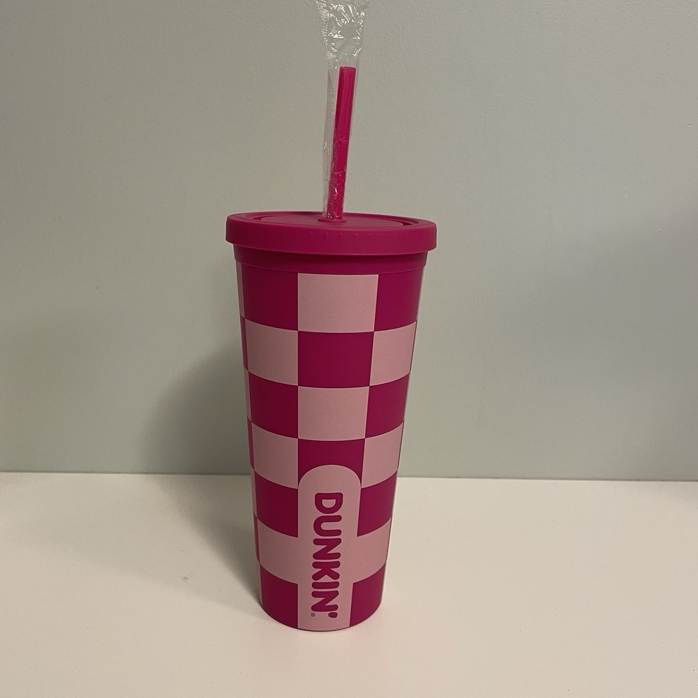 Dunkin Donuts Tumbler Limited Edition 24oz Pink Checkered Board Valentines Day